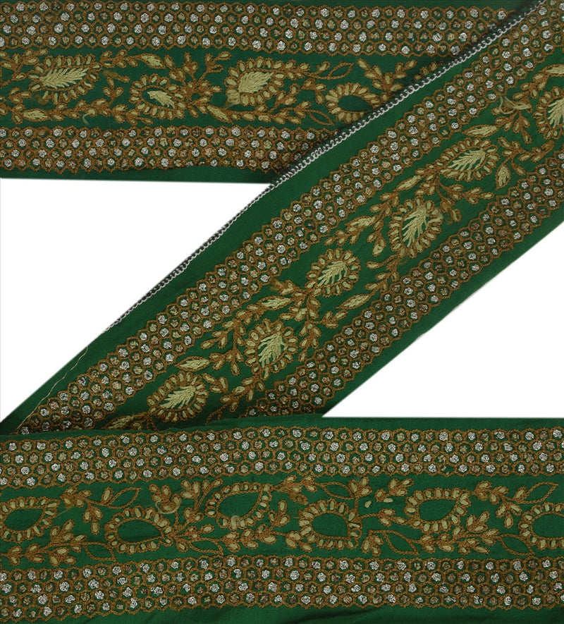 Sanskriti Vintage Saree Border Hand Embroidered Craft Trims Lace 3.5"W +1 Yard