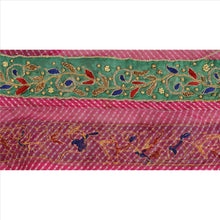 Load image into Gallery viewer, Sanskriti Vintage Sari Border Hand Beaded Leheria 2 YD Trim Sewing Pink Lace
