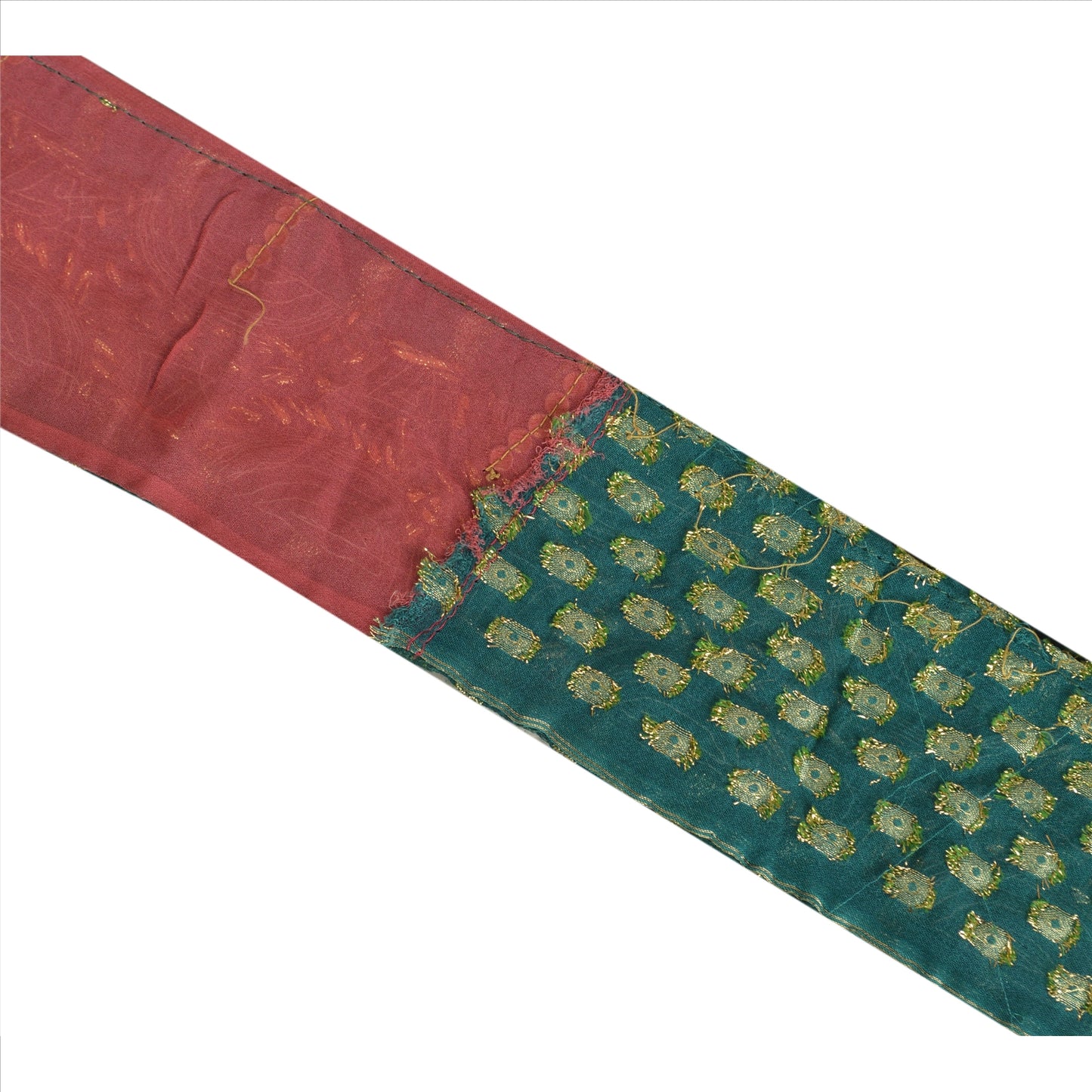 Sanskriti Vintage Sari Border Hand Beaded Woven 1 Yd Trim Sewing Green Lace