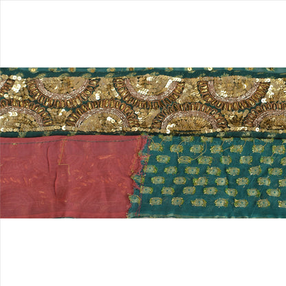 Sanskriti Vintage Sari Border Hand Beaded Woven 1 Yd Trim Sewing Green Lace