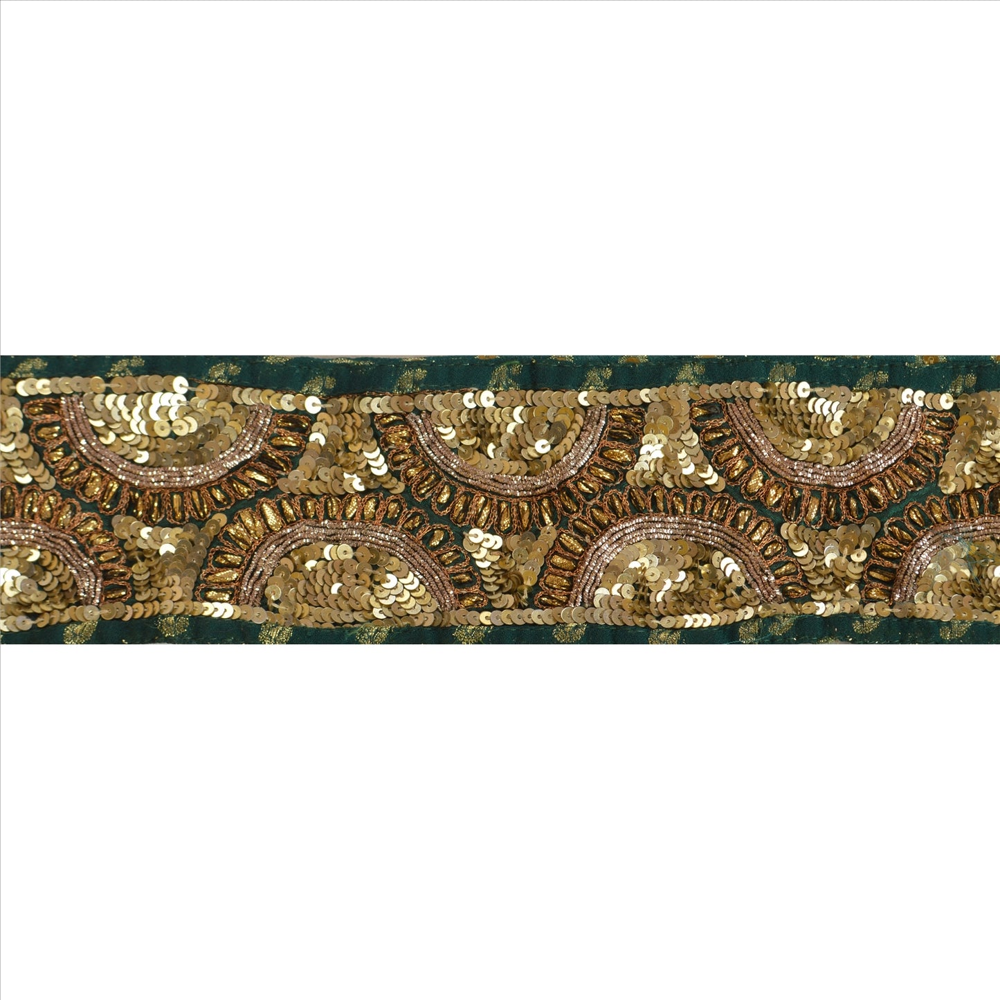 Sanskriti Vintage Sari Border Hand Beaded Woven 1 Yd Trim Sewing Green Lace