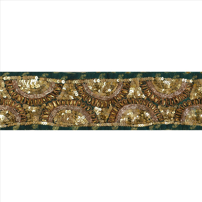 Sanskriti Vintage Sari Border Hand Beaded Woven 1 Yd Trim Sewing Green Lace