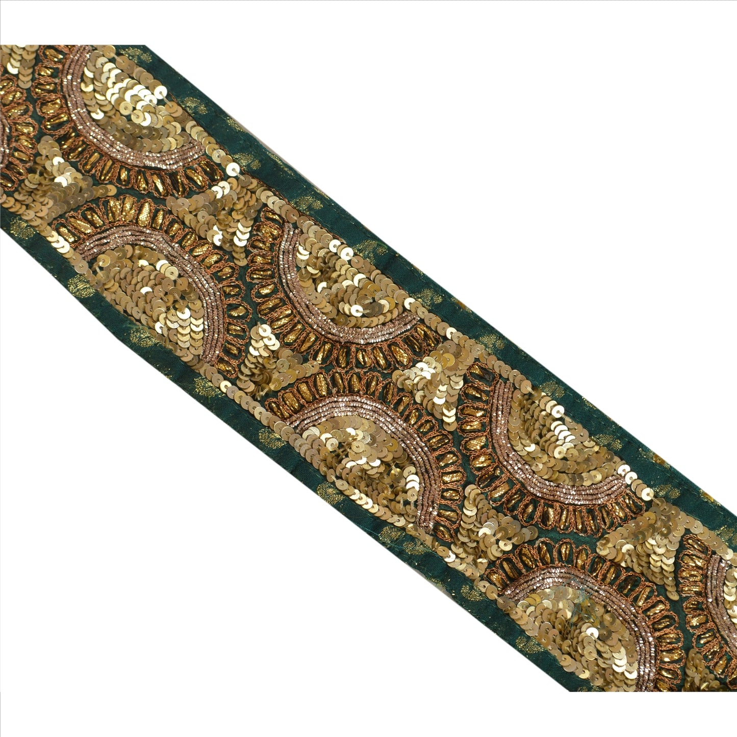 Sanskriti Vintage Sari Border Hand Beaded Woven 1 Yd Trim Sewing Green Lace