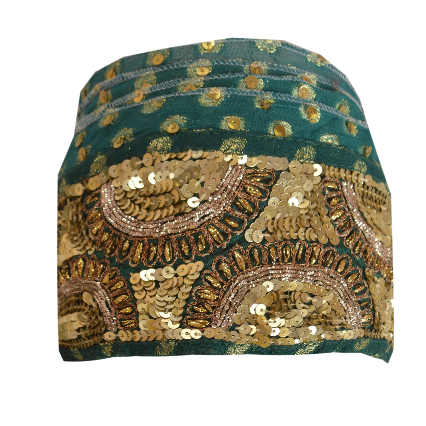 Sanskriti Vintage Sari Border Hand Beaded Woven 1 Yd Trim Sewing Green Lace