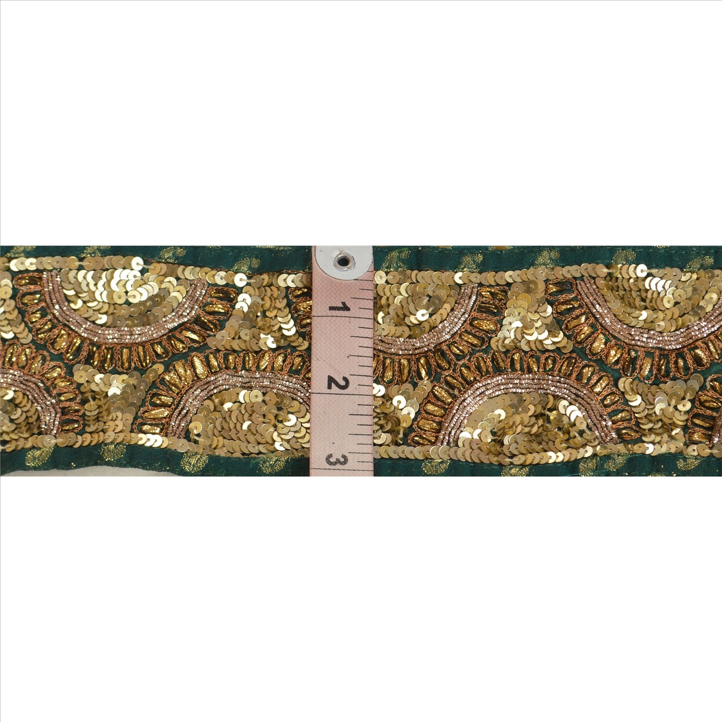 Sanskriti Vintage Sari Border Hand Beaded Woven 1 Yd Trim Sewing Green Lace