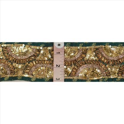 Sanskriti Vintage Sari Border Hand Beaded Woven 1 Yd Trim Sewing Green Lace