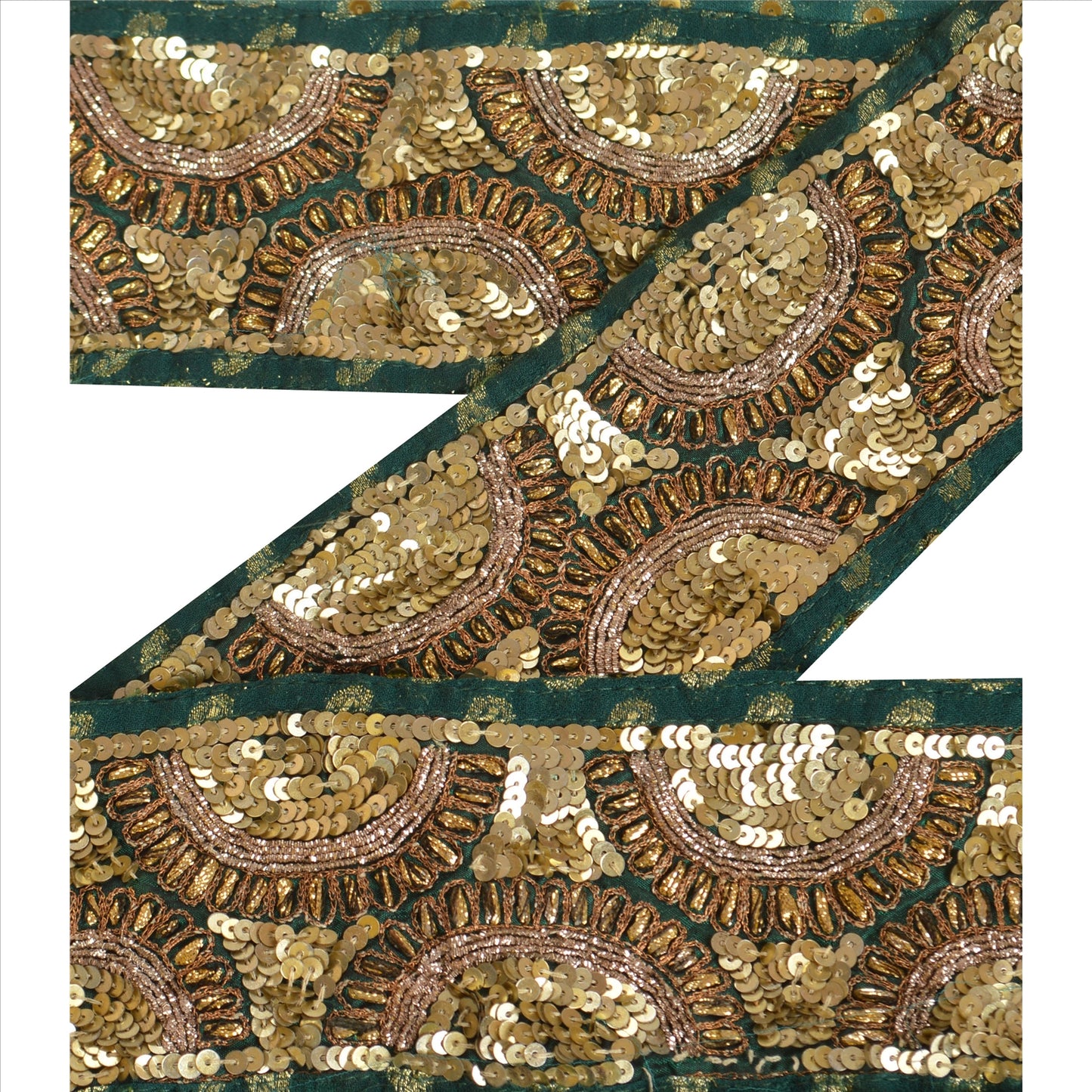 Sanskriti Vintage Sari Border Hand Beaded Woven 1 Yd Trim Sewing Green Lace