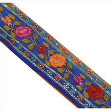 Load image into Gallery viewer, Sanskriti Vintage Sari Border Hand Beaded 2 YD Indian Trim Ribbon Blue Lace
