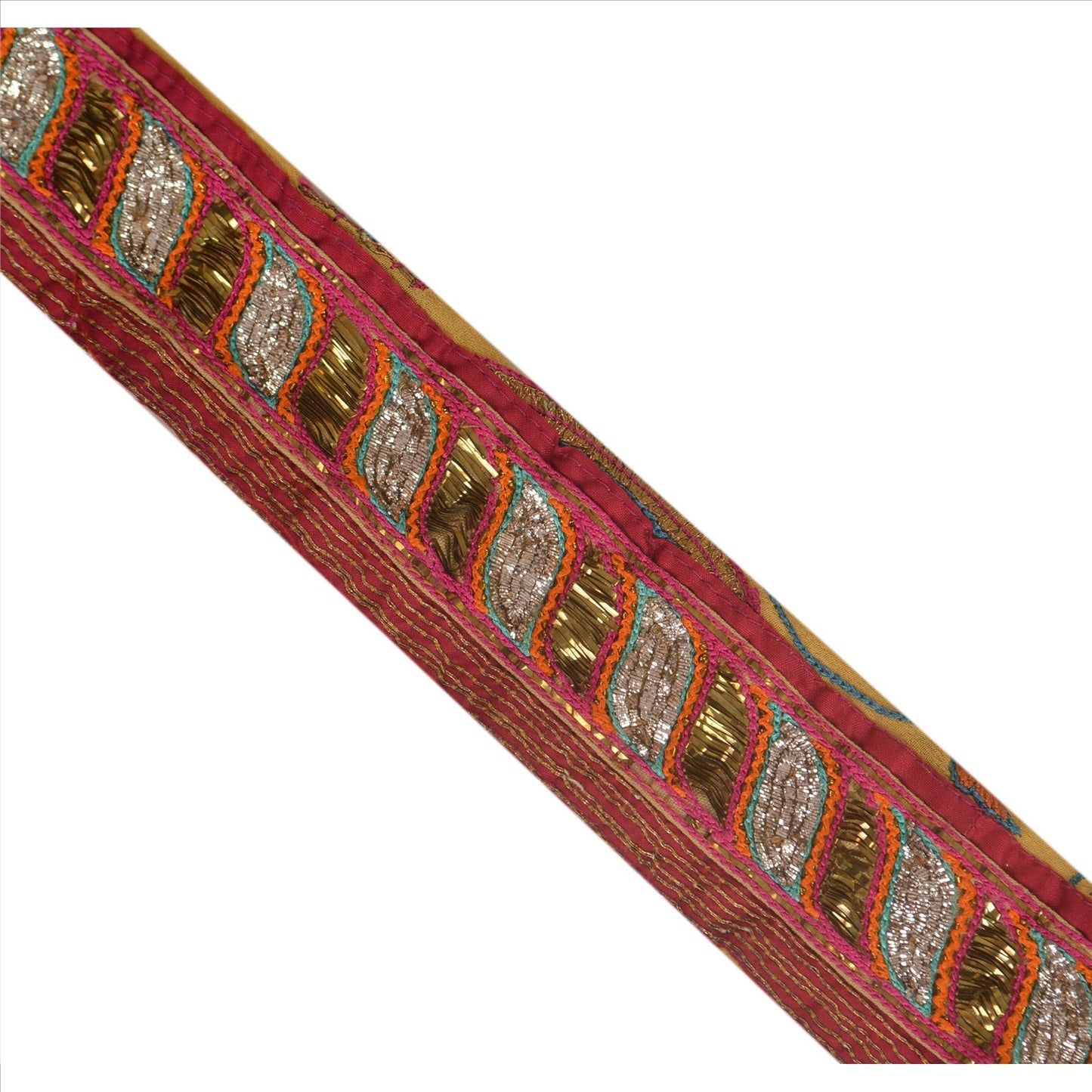 Санскрити Винтаж Сари Кайма Вышитая вручную 1Yd Индийская Отделка Шитье Кремовое Кружево