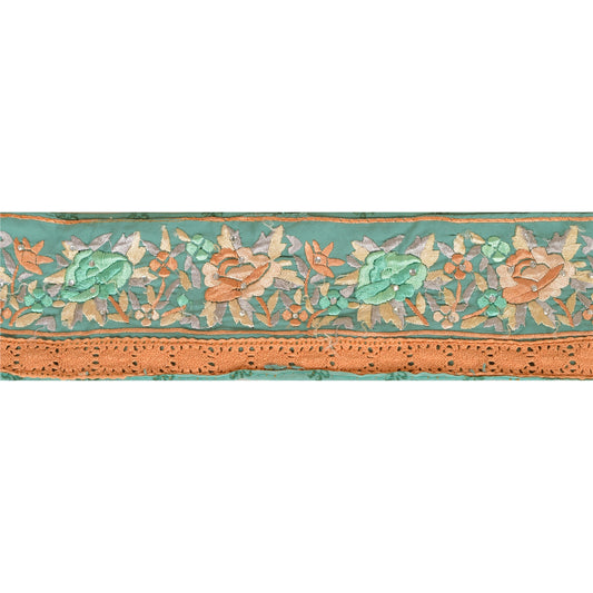 Sanskriti Vintage Sari Kant 1 Yd Håndlavet Grøn Kant Håndperlet Syblonde