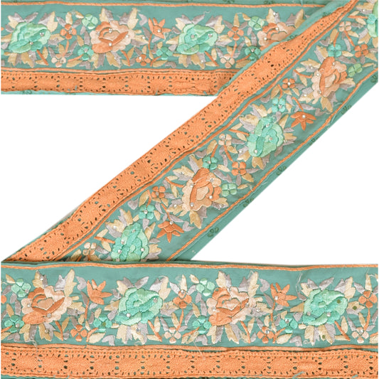 Sanskriti Vintage Sari Kant 1 Yd Håndlavet Grøn Kant Håndperlet Syblonde