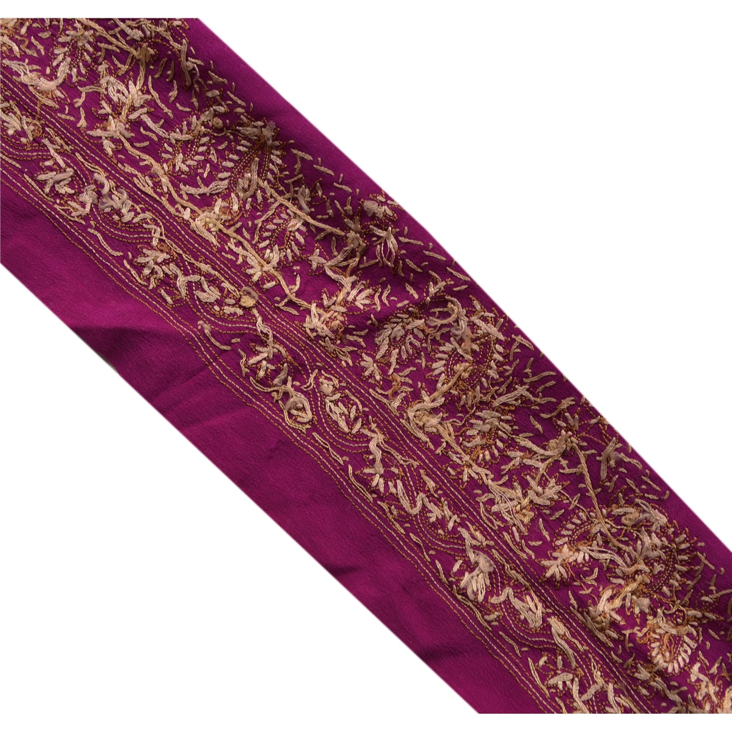 Sanskriti Vintage Sari Border Craft Purple Trim Hand Embroidered 1 Yd Lace