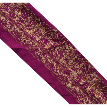 Sanskriti Vintage Sari Border Craft Purple Trim Hand Embroidered 1 Yd Lace