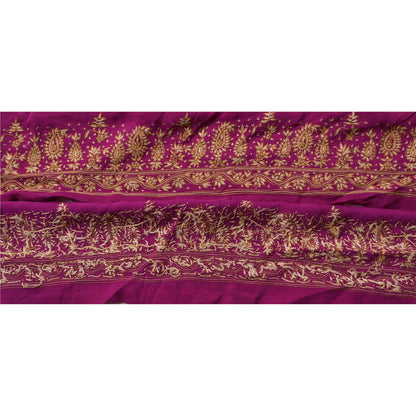 Sanskriti Vintage Sari Border Craft Purple Trim Hand Embroidered 1 Yd Lace