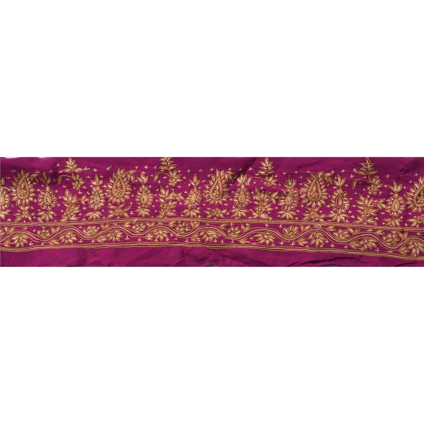 Sanskriti Vintage Sari Border Craft Purple Trim Hand Embroidered 1 Yd Lace
