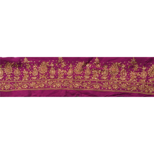 Sanskriti Vintage Sari Border Craft Purple Trim Hand Embroidered 1 Yd Lace