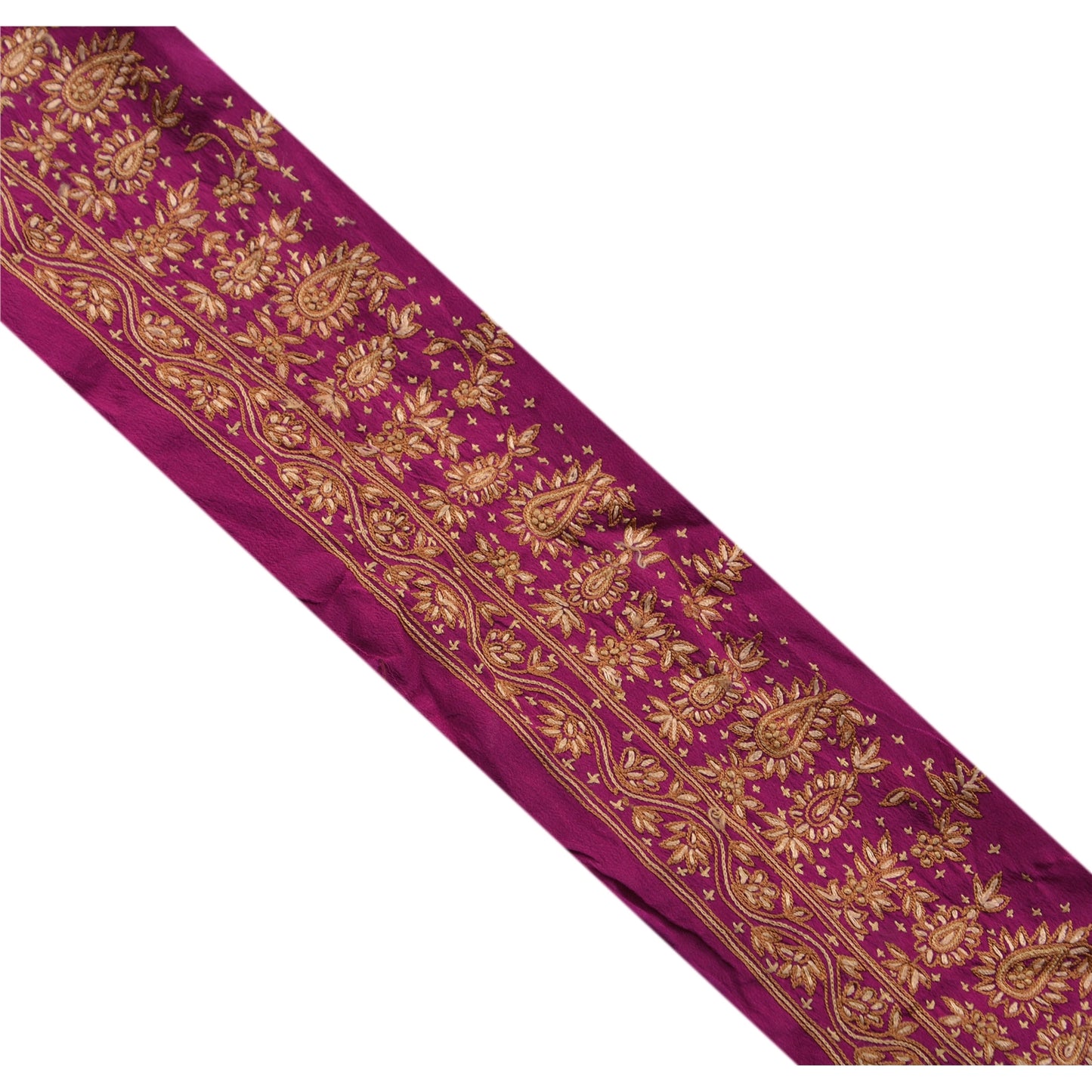 Sanskriti Vintage Sari Border Craft Purple Trim Hand Embroidered 1 Yd Lace