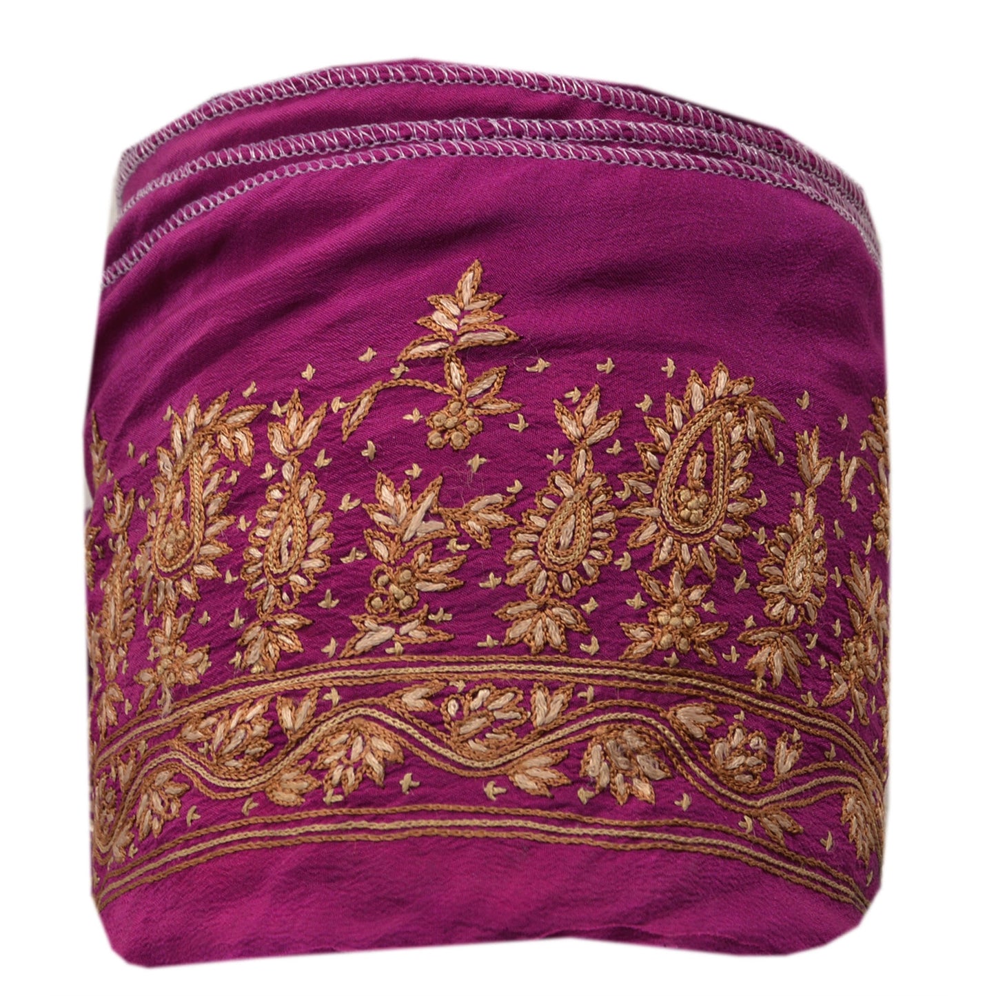 Sanskriti Vintage Sari Border Craft Purple Trim Hand Embroidered 1 Yd Lace