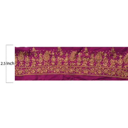 Sanskriti Vintage Sari Border Craft Purple Trim Hand Embroidered 1 Yd Lace