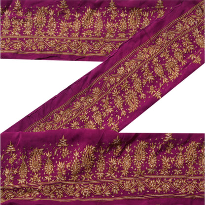 Sanskriti Vintage Sari Border Craft Purple Trim Hand Embroidered 1 Yd Lace