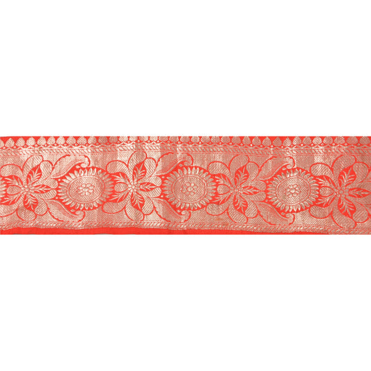 Sanskriti Vintage Sari Kant Vævet Brokade 1Yd Kant Håndværk Syning Rød 3,5" B Blonde