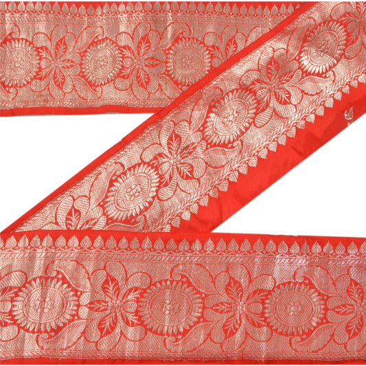 Sanskriti Vintage Sari Kant Vævet Brokade 1Yd Kant Håndværk Syning Rød 3,5" B Blonde