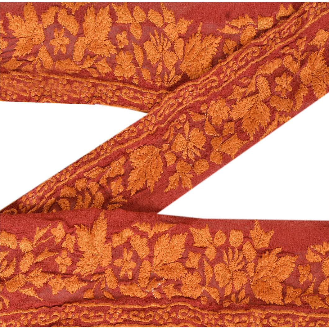 Sanskriti Vintage Sari Border Embroidered 5 YD Trim Sewing Red Craft Decor Lace