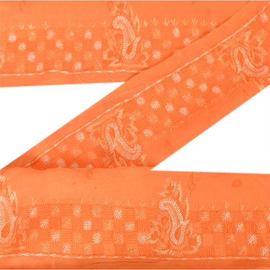 Sanskriti Vintage Sari Bord Håndbroderet 1 Yard Kant Syning Fersken Håndværk Blonde