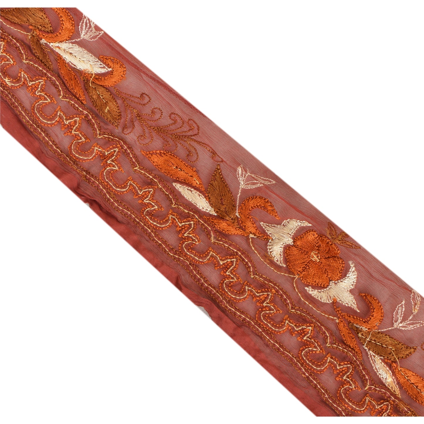 Sanskriti Vintage Sari Border 1 Yd Craft Dark Red Trim Hand Beaded Sewing Lace