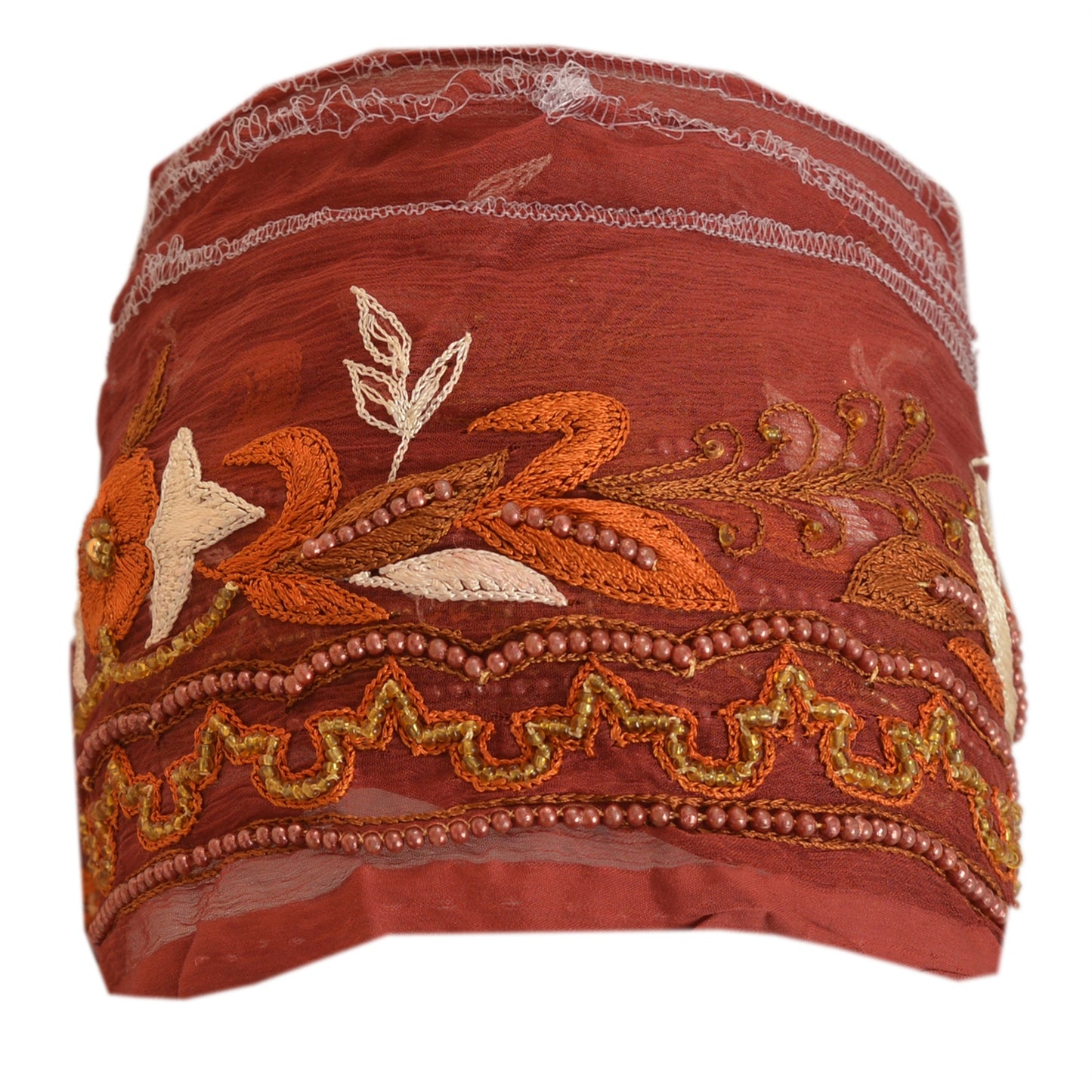 Sanskriti Vintage Sari Border 1 Yd Craft Dark Red Trim Hand Beaded Sewing Lace