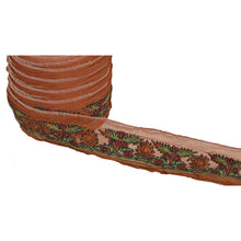 Load image into Gallery viewer, Sanskriti Vintage Sari Border Craft Brown Trim Hand Embroidered 1 YD Ribbon Lace
