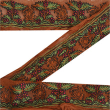 Load image into Gallery viewer, Sanskriti Vintage Sari Border Craft Brown Trim Hand Embroidered 1 YD Ribbon Lace
