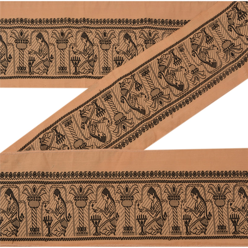 Sanskriti Vintage Sarees/Sari Border Woven 1 Yd Trim Sewing Peach Craft Decor Lace Cotton upholstery fabric