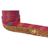 Sanskriti Vintage Sari Border Hand Beaded 1Yd Trim Ribbon Pink Craft Ribbon Lace