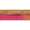 Sanskriti Vintage Sari Border Hand Beaded 1Yd Trim Ribbon Pink Craft Ribbon Lace