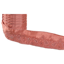 Load image into Gallery viewer, Sanskriti Vintage Sari Border Hand Beaded 6 YD Trim Pink Zardozi Craft Lace
