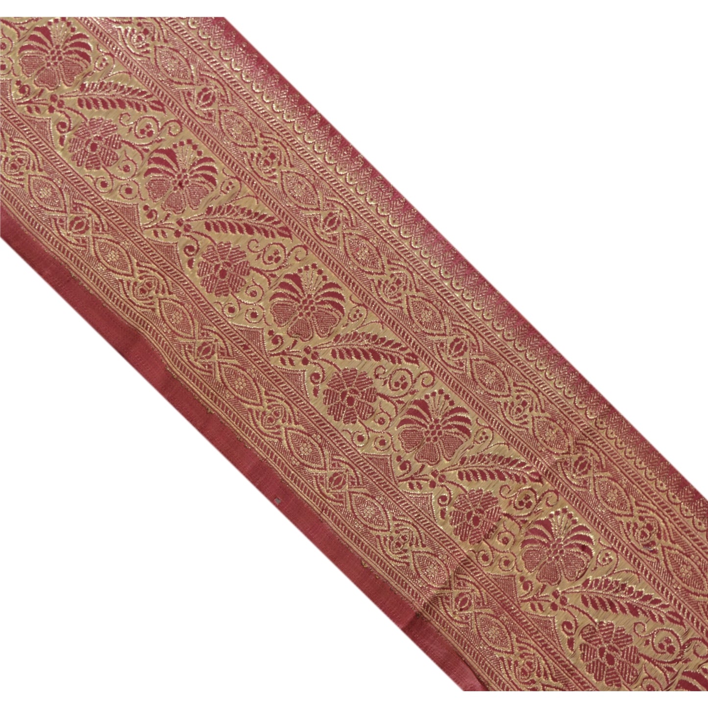 Sanskriti Vintage 1 Yd Trim Dark Red Sari Border Woven Brocade Craft Sewing Lace