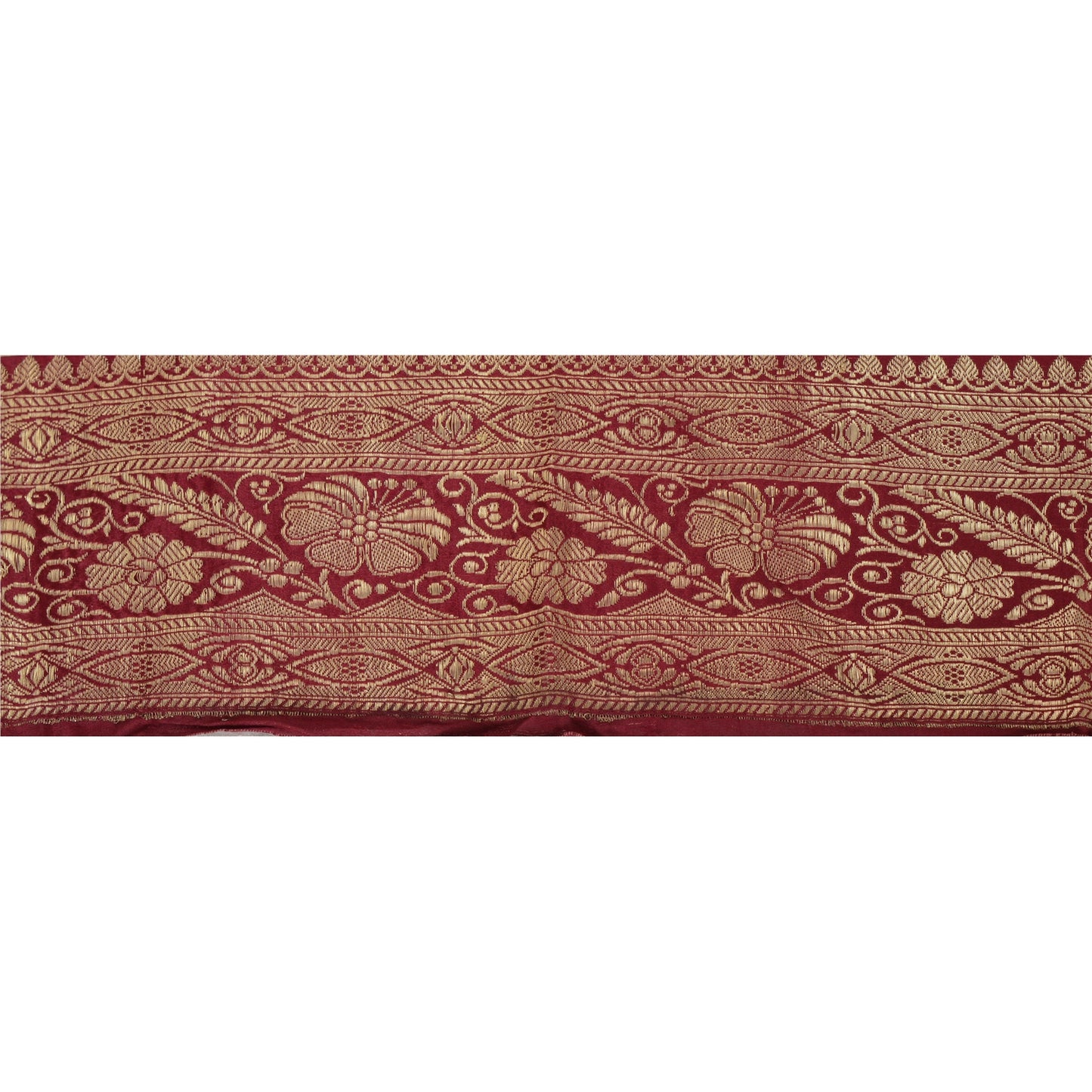 Sanskriti Vintage 1 Yd Trim Dark Red Sari Border Woven Brocade Craft Sewing Lace