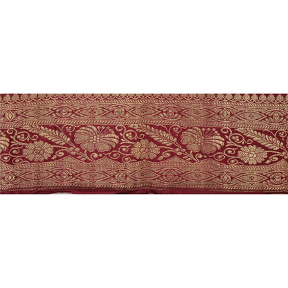 Sanskriti Vintage 1 Yd Trim Dark Red Sari Border Woven Brocade Craft Sewing Lace