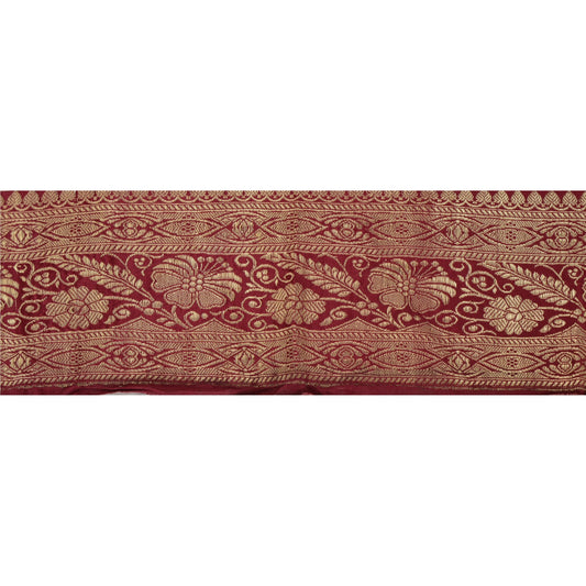 Sanskriti Vintage 1 Yd Trim Dark Red Sari Border Woven Brocade Craft Sewing Lace