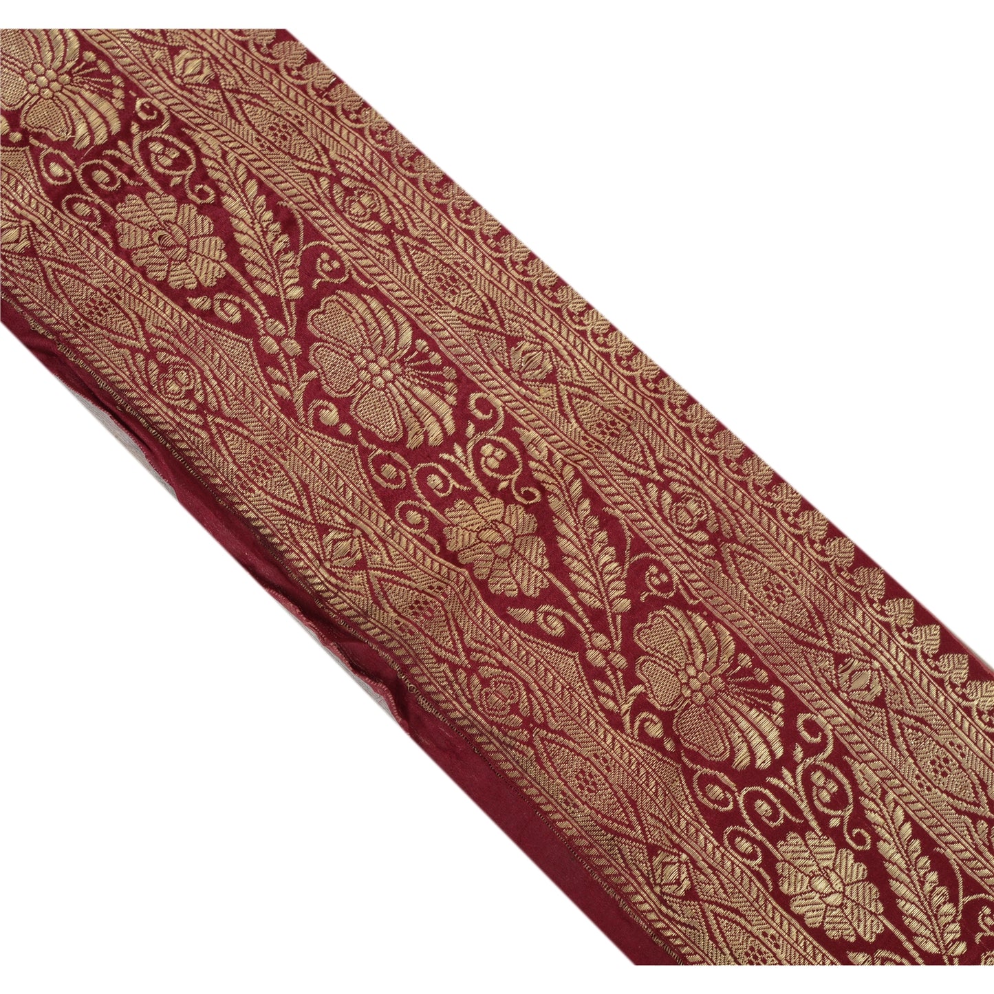 Sanskriti Vintage 1 Yd Trim Dark Red Sari Border Woven Brocade Craft Sewing Lace