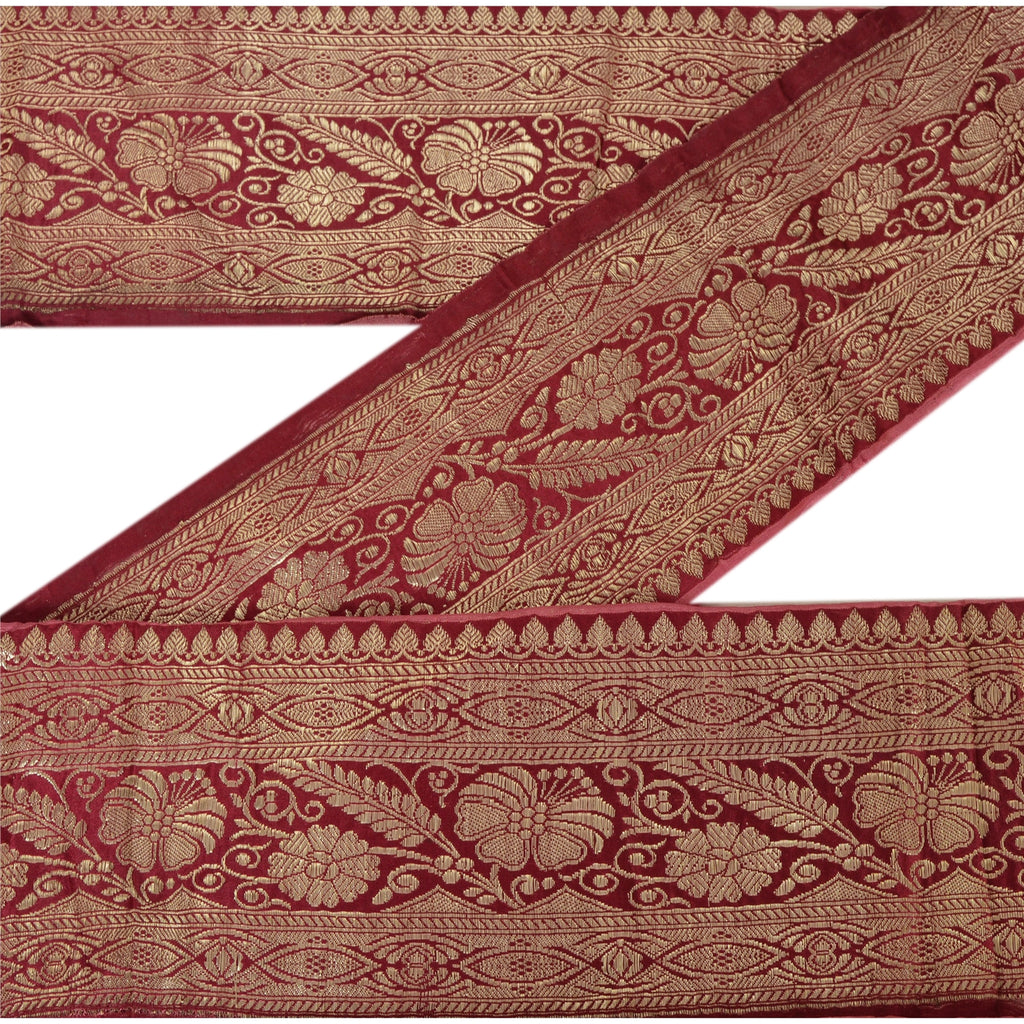 Sanskriti Vintage 1 Yd Trim Dark Red Sari Border Woven Brocade Craft Sewing Lace