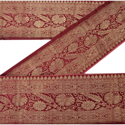 Sanskriti Vintage 1 Yd Trim Dark Red Sari Border Woven Brocade Craft Sewing Lace