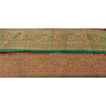 Load image into Gallery viewer, Sanskriti Vintage 4 YD Trim Green Sari Border Woven Brocade Craft Sewing Lace
