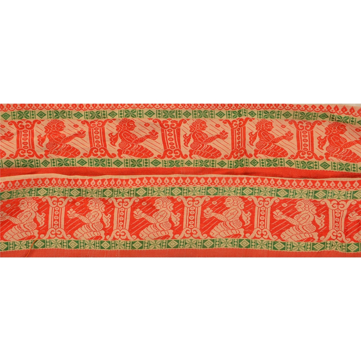 Винтажное санскритское сари с каймой, тканое белучари, 1 ярд, с отделкой для рукоделия, для шитья, кремовое кружево