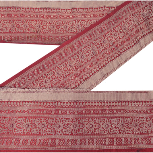 Sanskriti Vintage Sari Border Woven Brocade 1 Yd Trim Craft Sewing Dark Red Lace