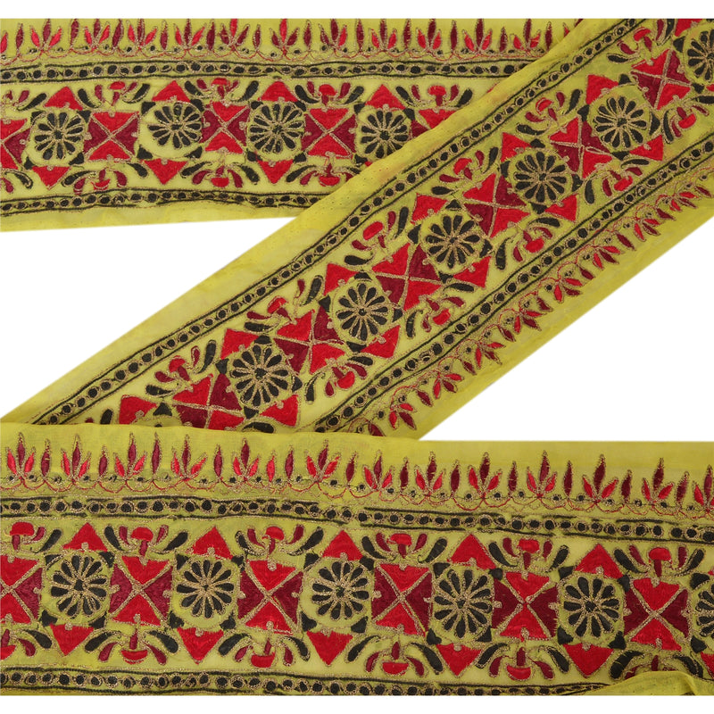 Sanskriti Vintage Sari Border Antique Hand Embroidered 1 Yd Trim Sewing Green Craft Lace
