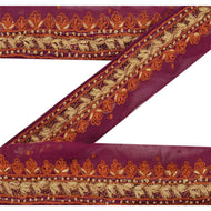 Sanskriti Vintage Sari Border Hand Embroidered 5YD Craft Trim Ribbon Purple Lace