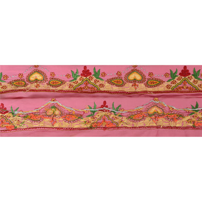 Sanskriti Vintage Sari Border Craft Pink Trim Hand Embroidered 1 Yd Ribbon Lace