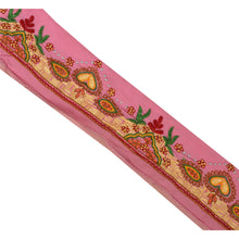Load image into Gallery viewer, Sanskriti Vintage Sari Border Craft  Pink Trim Hand Embroidered 7 YD Ribbon Lace

